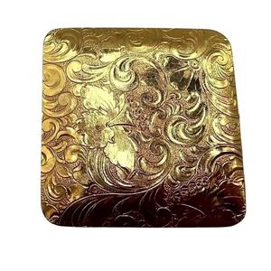 Gold Tone Floral Scroll Scarf Clip 1.75" Square Textured Embossed‎ Vintage Style